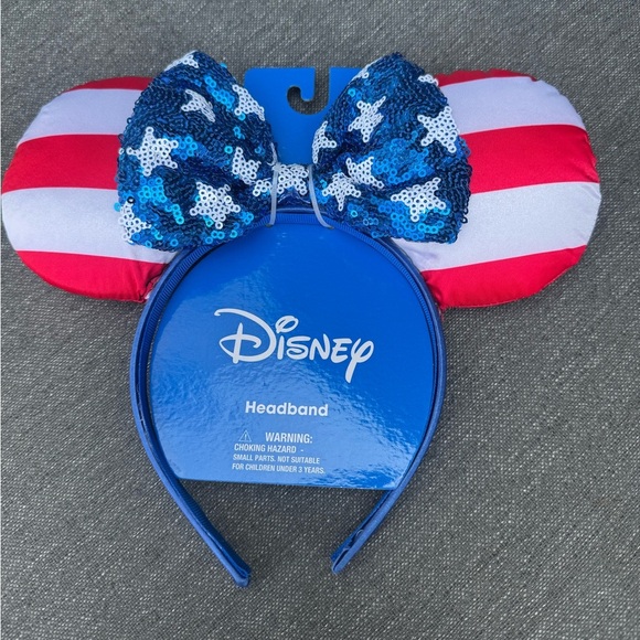 Disney Minnie Mouse Red and White Striped Headband wirh blue glitter& stars ❤️🤍💙 - Picture 1 of 4